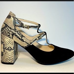 NEW COLE HAAN RHEBA PUMP BLACK SUEDE & SNAKE EMBOSSED SIZE 8